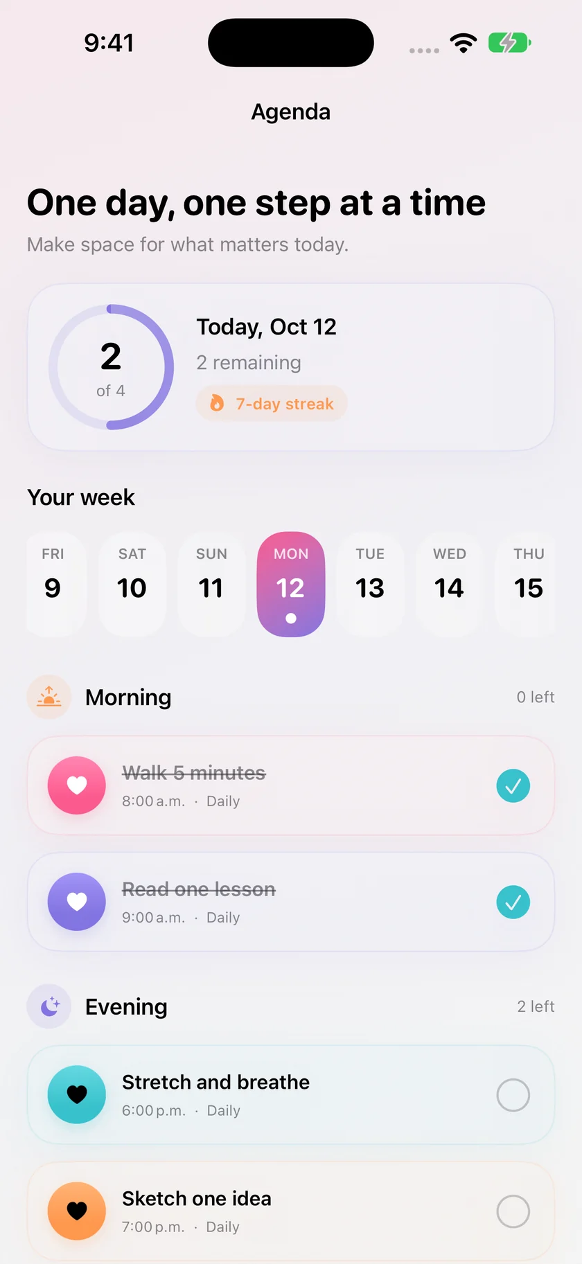 Armonai daily agenda with scheduled routines and daily progress