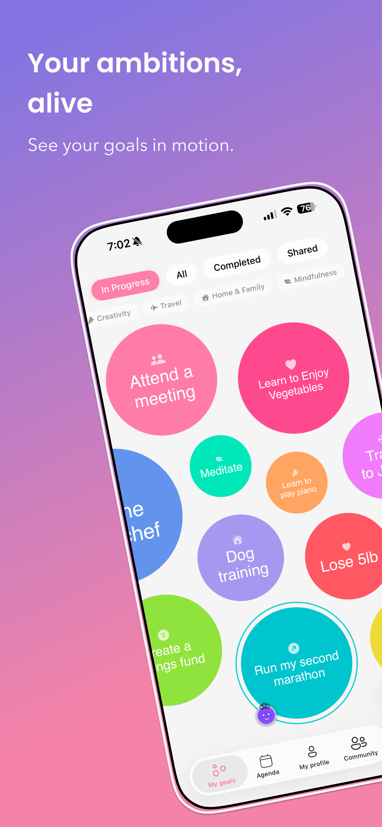 Armonai app showing the goal bubble canvas