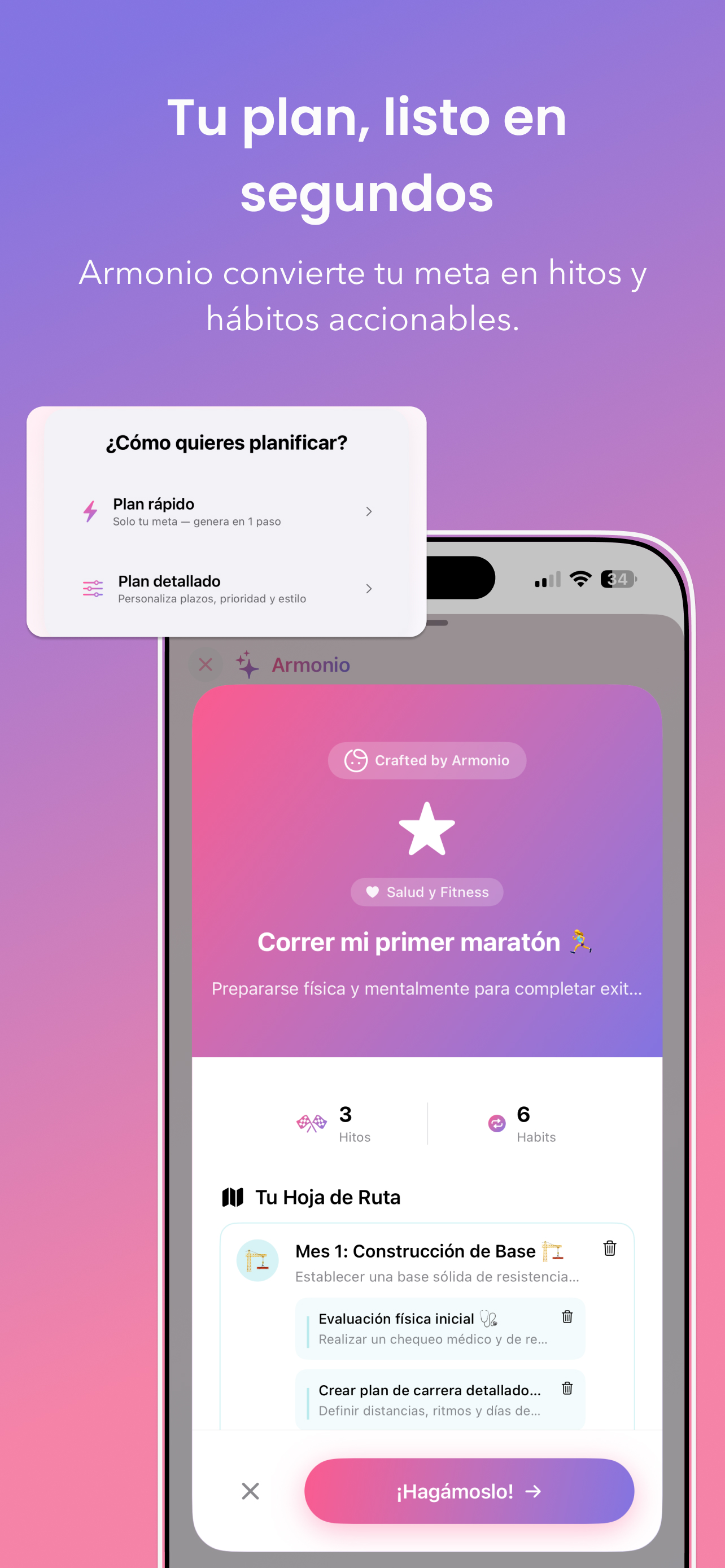 Plan de Armonio con hitos y hábitos diarios